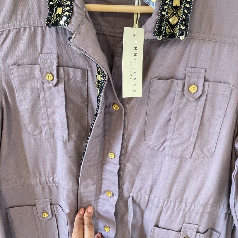 BNWT Innocence Clothing Women Dark Beige Embellished Border long Sleeve Jacket - Picture 7 of 12